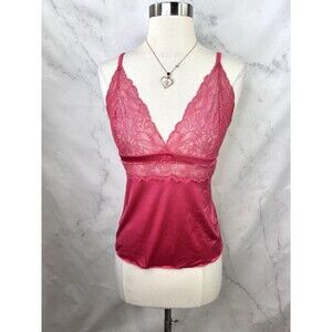 Vintage Y2k Victorias Secret Angel Babydoll Cami Top S Pink Lace Satin Fairy Bow